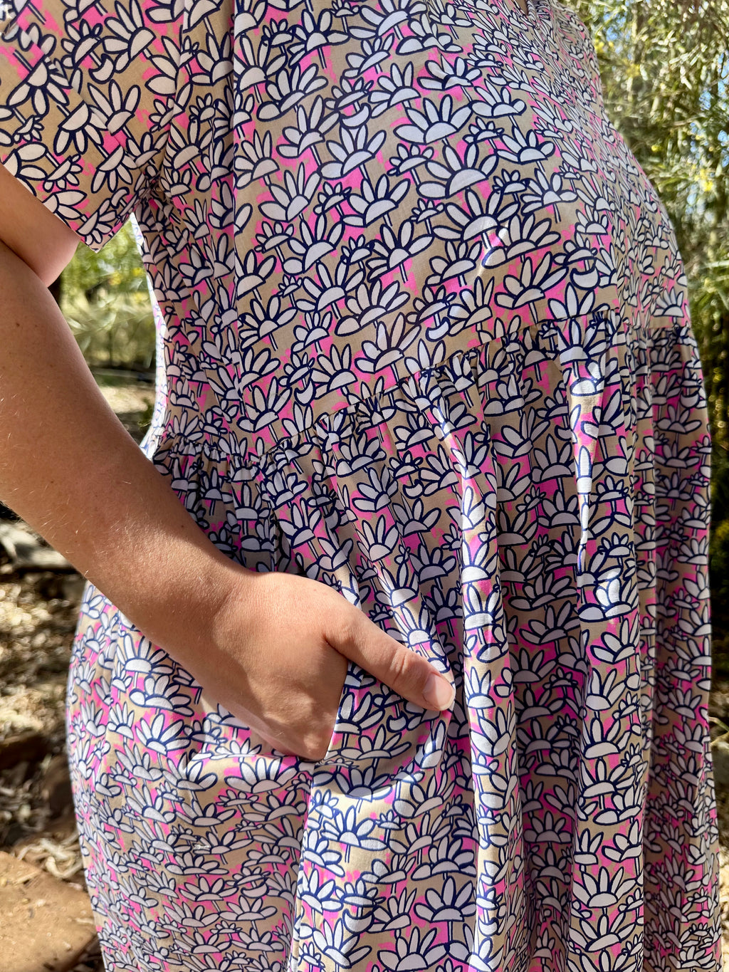 Flamingo Bloom V-Neck Dress