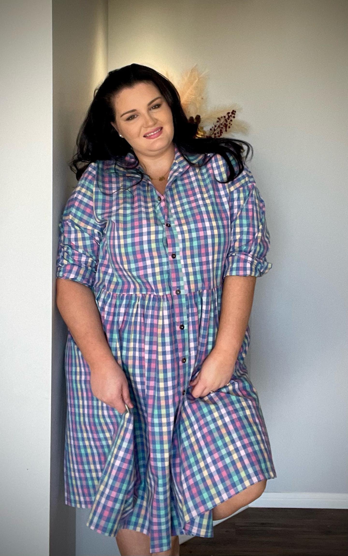 Coloured Gingham Shirt Dress