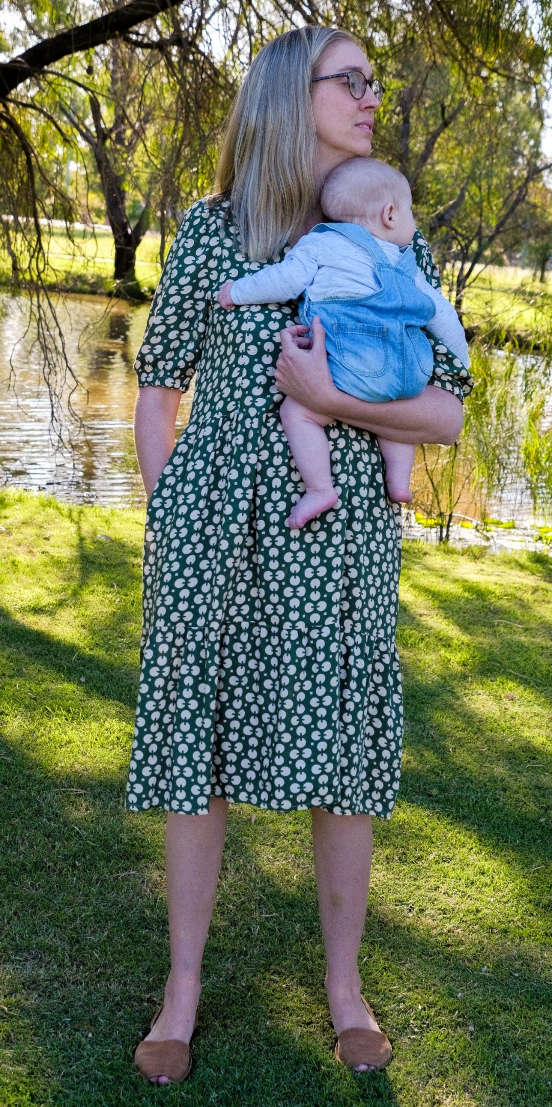 Green Circles Breastfeeding Dress