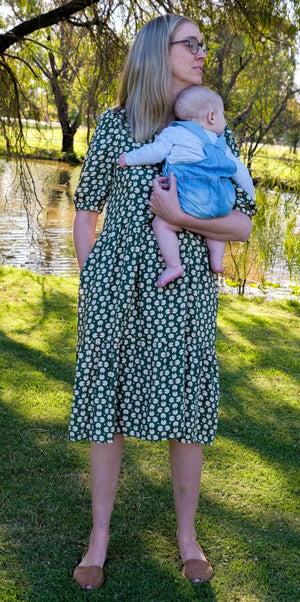 Green Circles Breastfeeding Dress