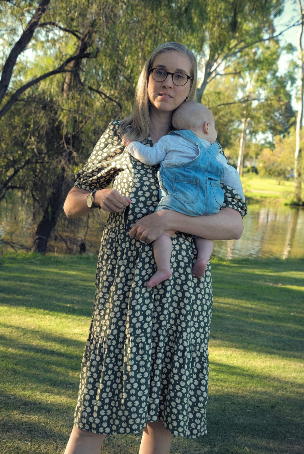 Green Circles Breastfeeding Dress