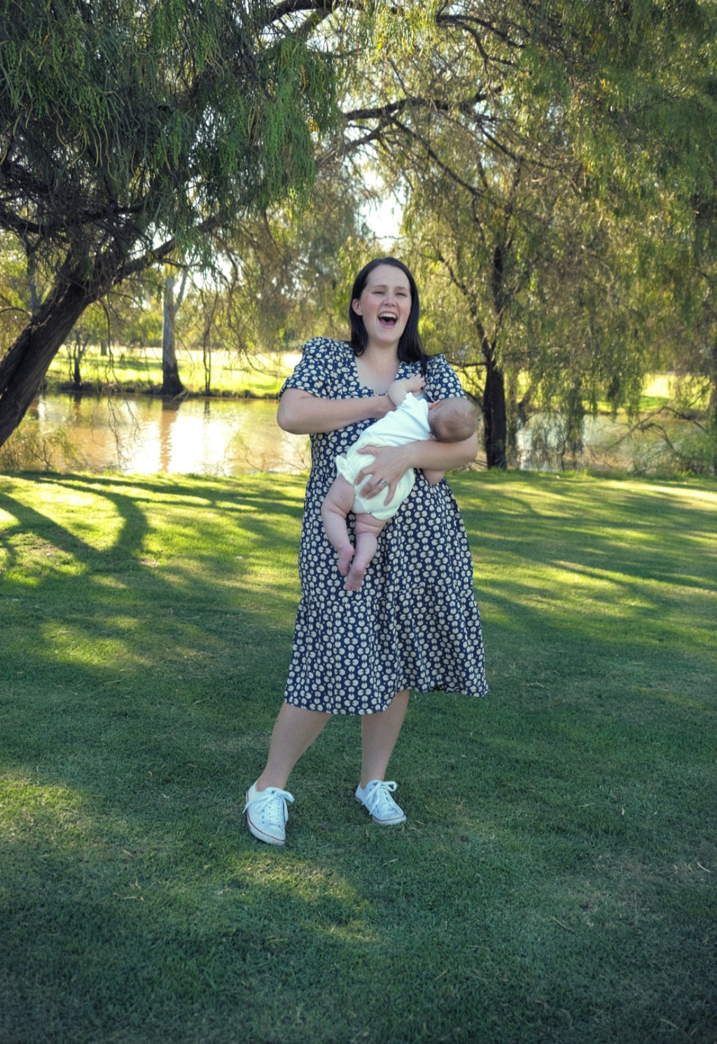 Blue Circles Breastfeeding Dress