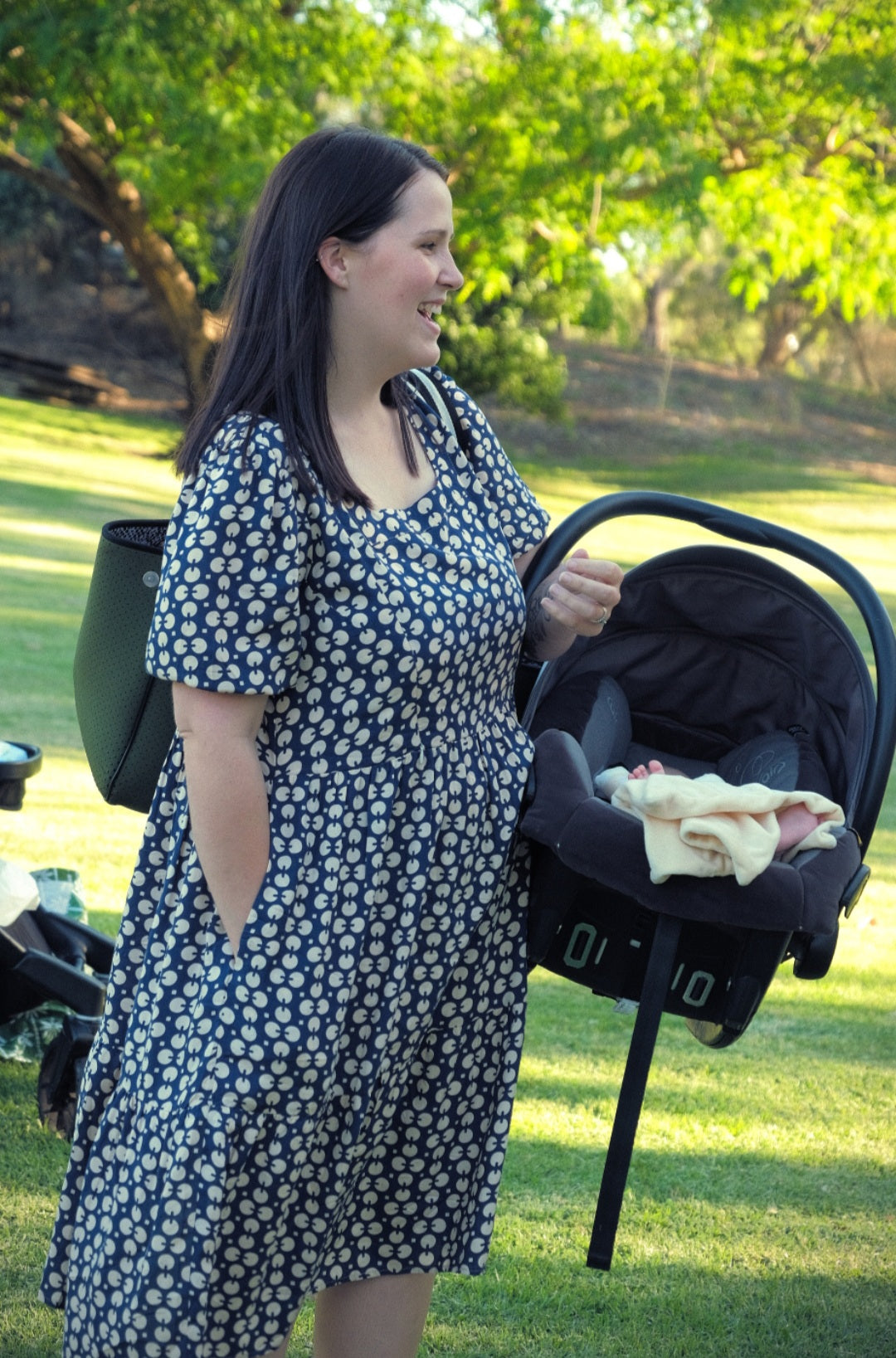 Blue Circles Breastfeeding Dress