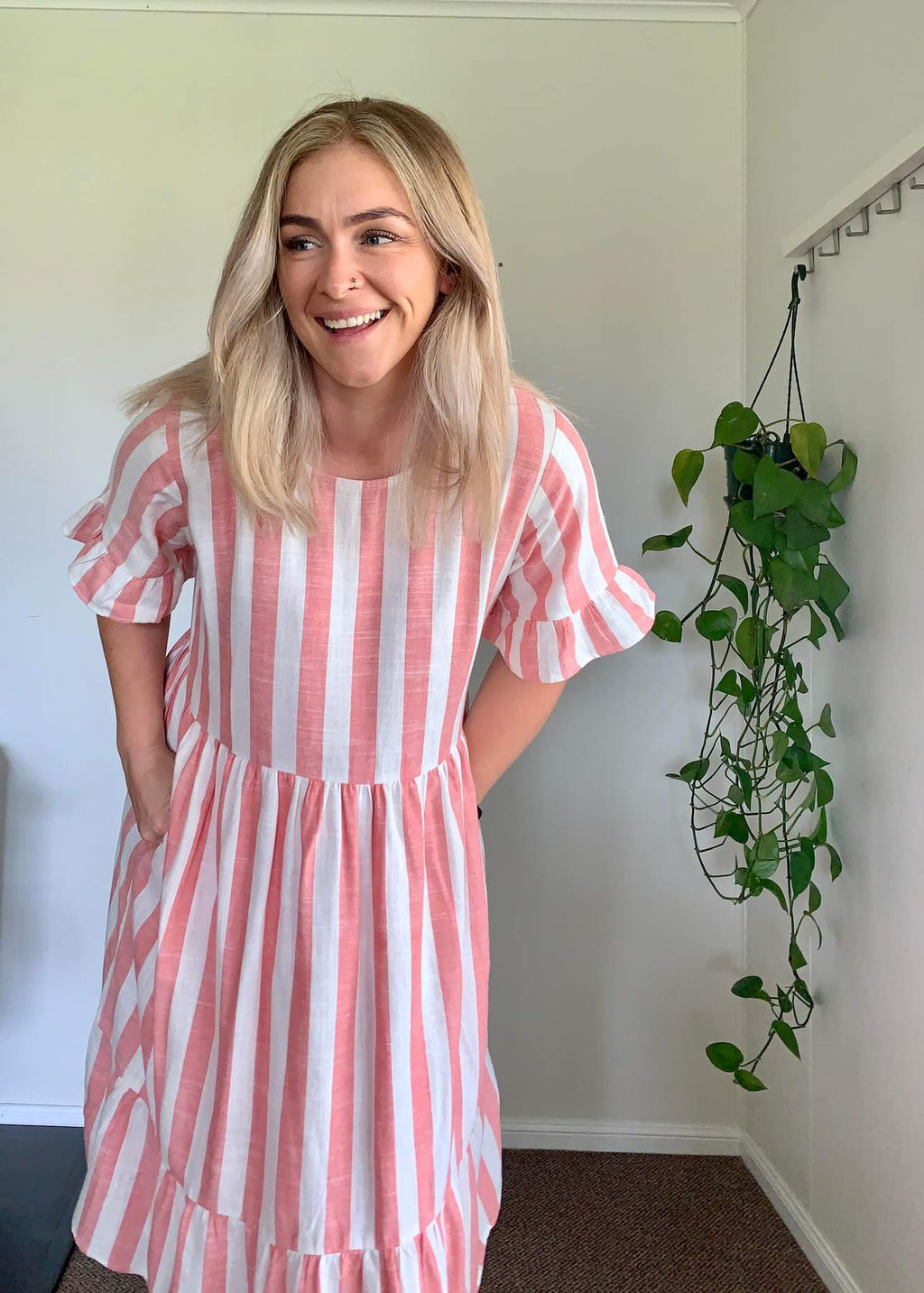 Pink Stripe Linen Missy Dress
