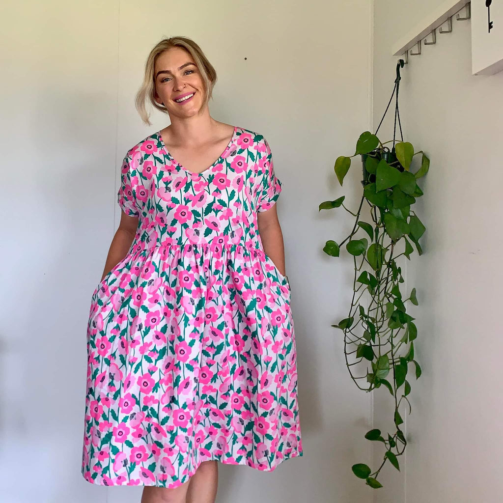Pink Poppy V-Neck Dress
