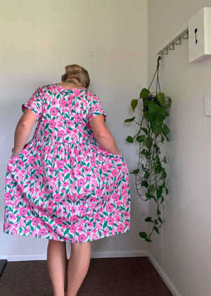 Pink Poppy V-Neck Dress