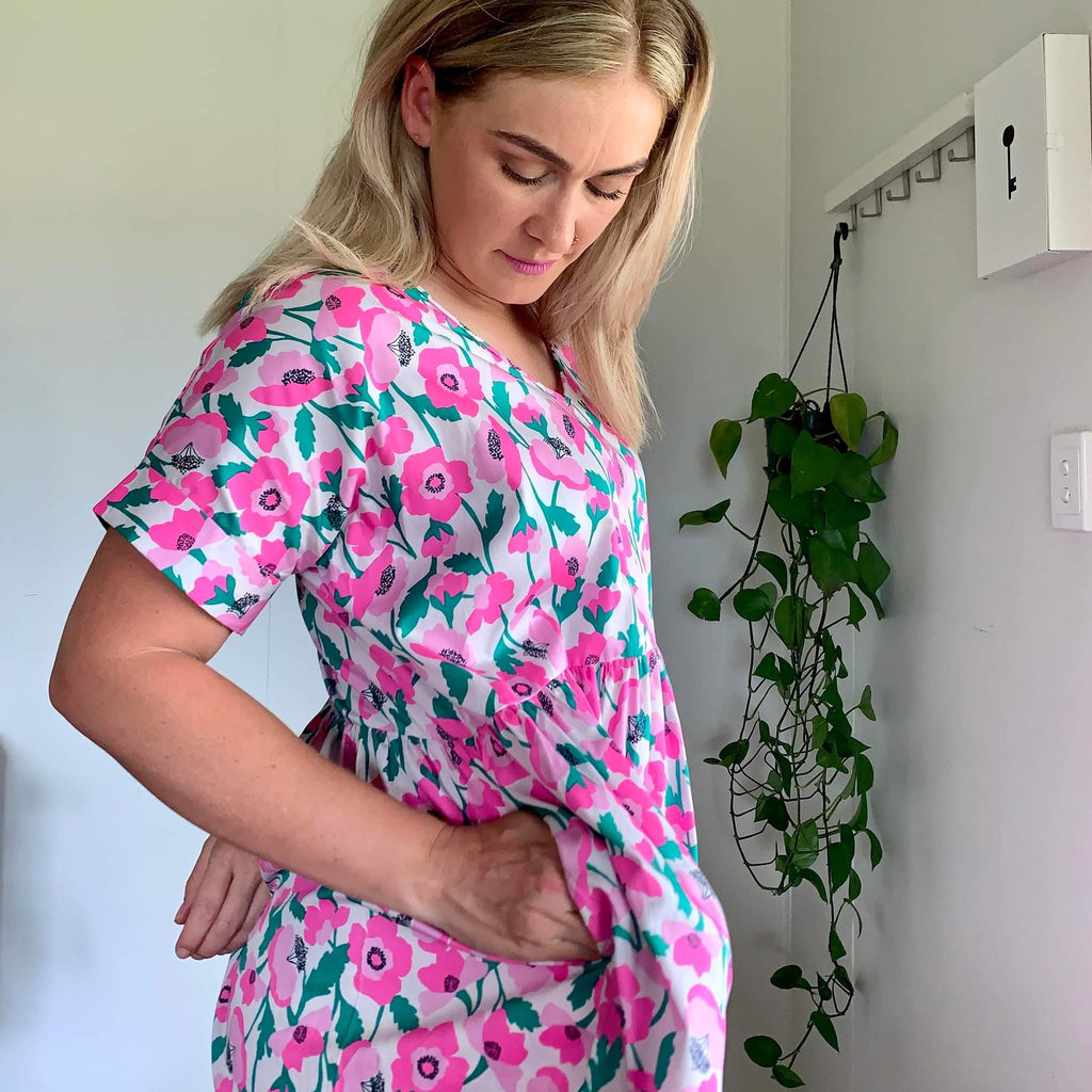 Pink Poppy V-Neck Dress