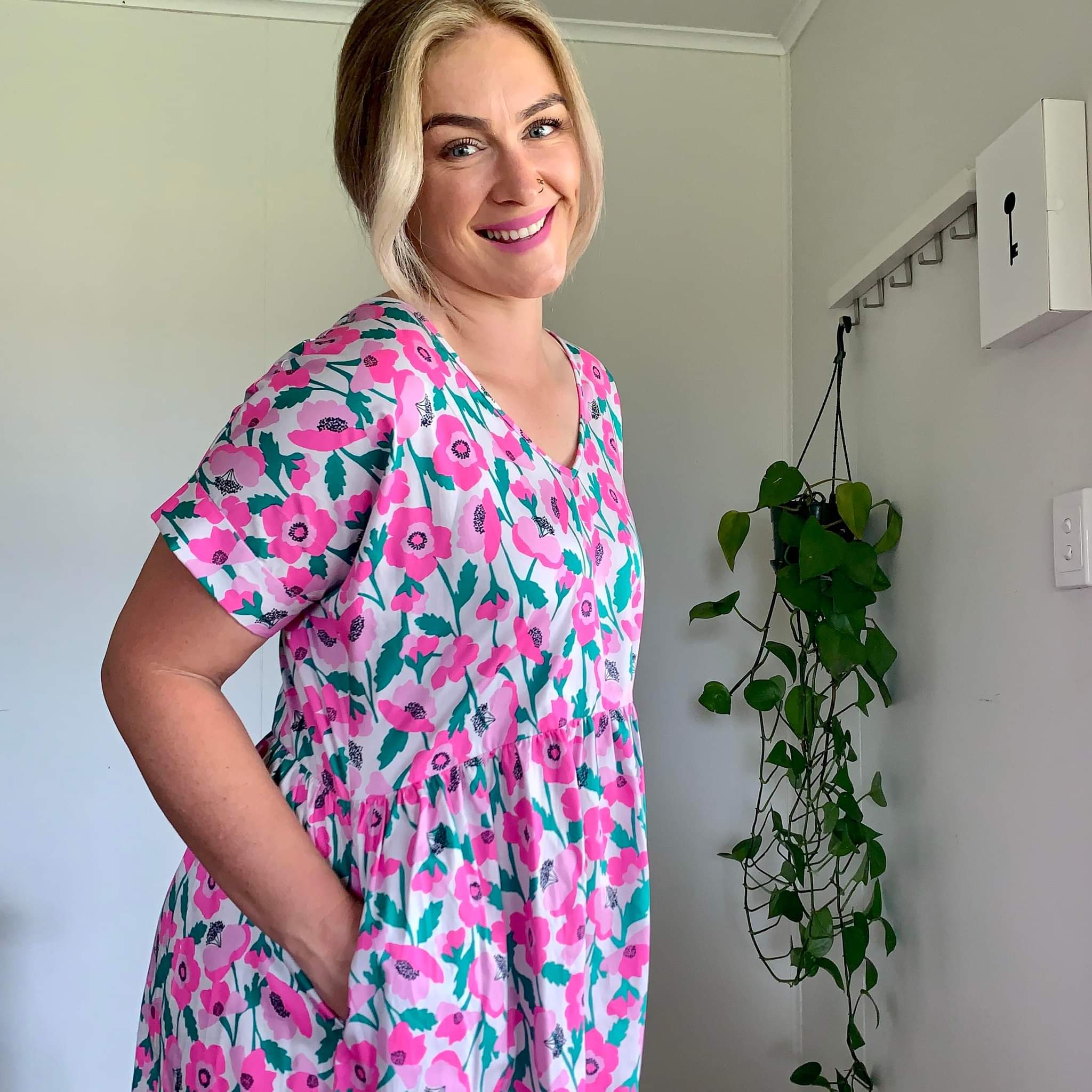 Pink Poppy V-Neck Dress